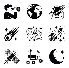 Space Exploration Astronaut, Earth, Rocket, Moon, Satellite, Rover, Comet, Galaxy © Khalek