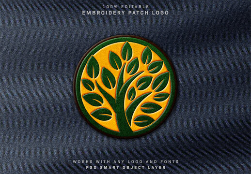 Realistic Embroidered Logo Patch on Fabric Texture Mockup