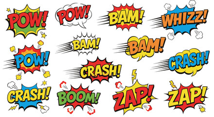 Naklejka premium Colorful comic book sound effect bursts on white background