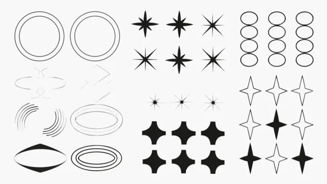 Abstract geometric shapes and lines arranged in a modern minimalist design composition