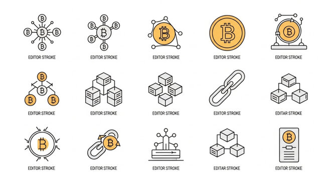 Collection of Cryptocurrency and Blockchain Technology Icons.