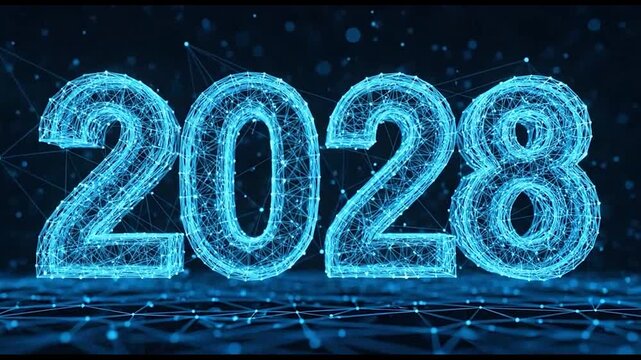 Glowing blue 2028 New Year.