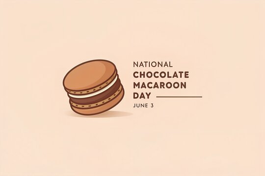This delightful illustration celebrates National Chocolate Macaroon Day on June third, featuring a delicious brown macaron with creamy white filling, perfect for bakeries, dessert lovers, and food hol
