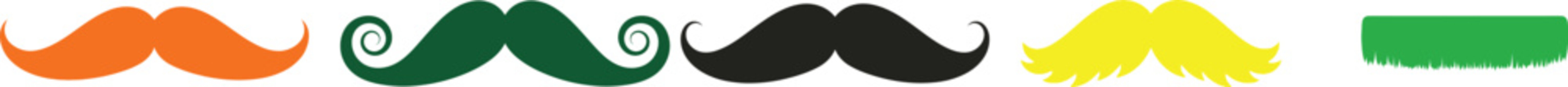 Set of colorful mustaches and facial hair silhouettes on transparent b