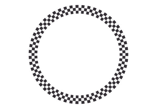 Marco circular con patr&oacute;n de cuadros blancos y negros estilo bandera de carreras