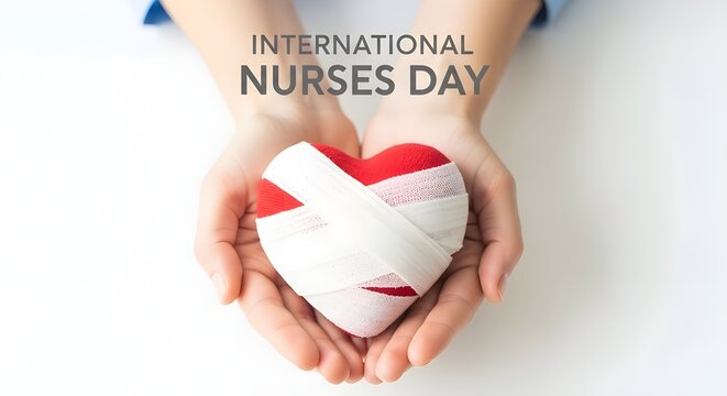 A pair of hands holding a bandaged heart on International Nurses Day