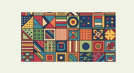 Obraz premium Colorful Geometric Patterns, Abstract Square Tiles, Retro Design