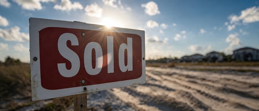 Sold Sign on Residential Land Development Plot at Sunset