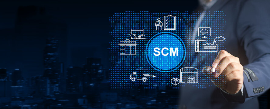 businessman analyse supply chain management ( SCM )  