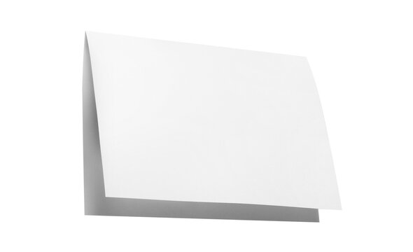 Blank folded paper card mockup with soft shadows, isolated on cutout transparent background