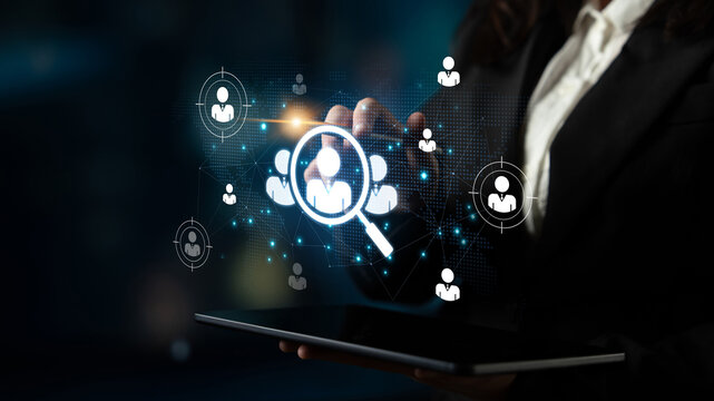Concept of global talent acquisition and human resources. The process of headhunting and searching for qualified candidates worldwide to build a professional corporate workforce. Fermion