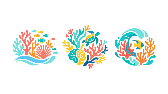 Colorful Sea Life Logos and Design Elements