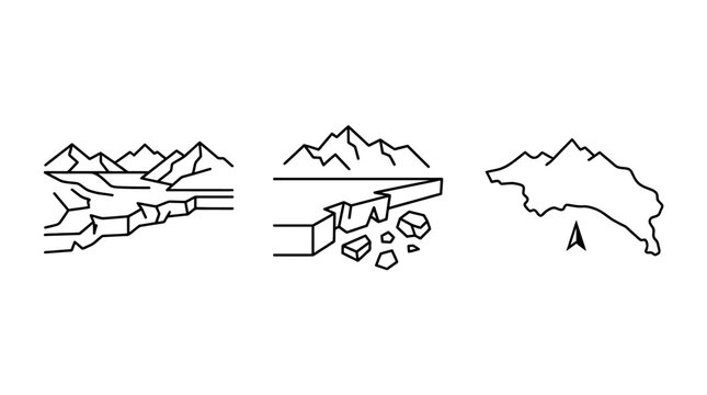 Minimalist Landscape Icons Mountains and Cracked Ice