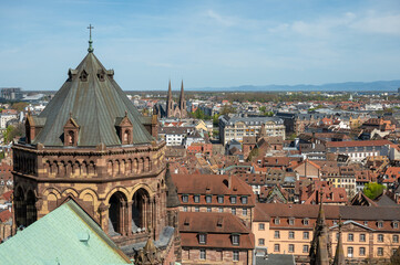 Obraz premium Panoramic Skyline Cathedral Spire and Red Roofs