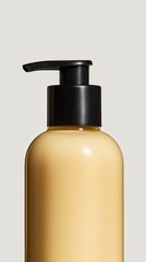 Fototapeta premium Clear pump bottle with yellow lotion against neutral background