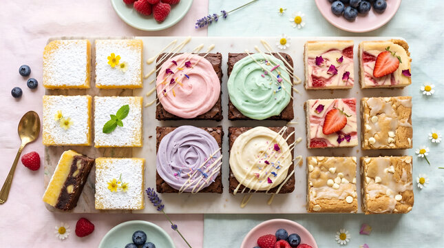 Pastel Brownies and Dessert Bars Flat Lay Collection Bakery Photography