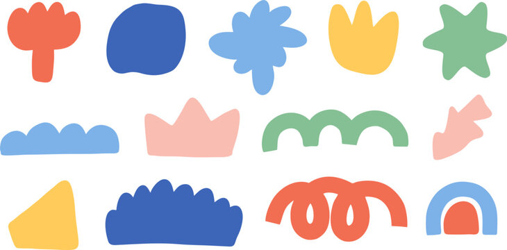 random shape colorful set vibrant color hand drawn doodle abstract object