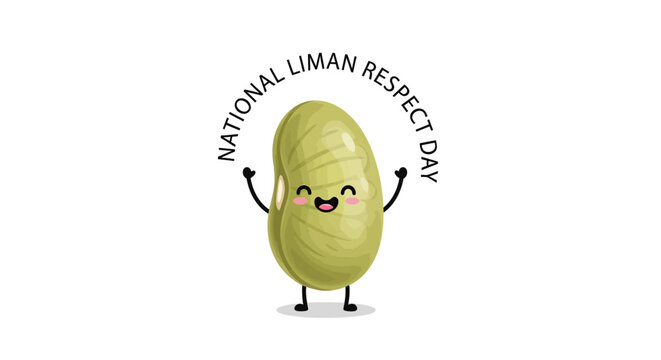A cute lima bean character celebrates National Lima Bean Respect Day with outstretched arms, presented as a cheerful vector illustration against a clean white background, evoking a positive