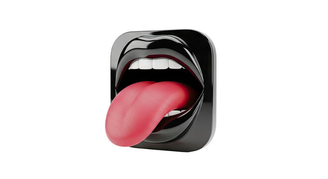 Black Glossy Lips with Pink Tongue Icon