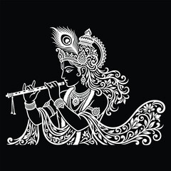 Hindu deity Krishna playing flute. © Pixel Pulse