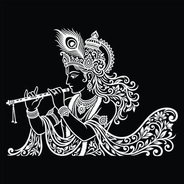 Hindu deity Krishna playing flute.