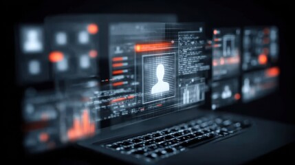 Fototapeta premium Modern security systems on a business laptop allow for a quick review of a confidential profile with efficiency