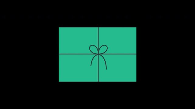 A 2D vector animation showing a gift box lid sliding to the left to reveal a red heart inside from a top view.