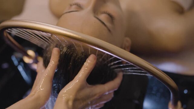 Woman enjoying a relaxing head spa scalp massage