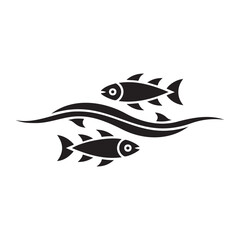 Obraz premium Fish Swimming Water Waves Minimal Vector Illustration