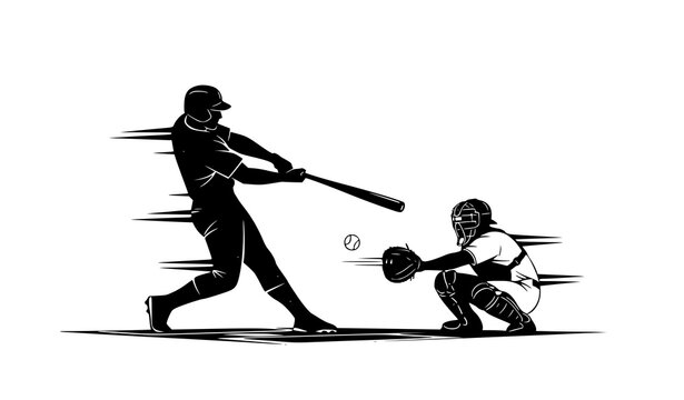 Baseball batter swing vector illustration sports action catcher game