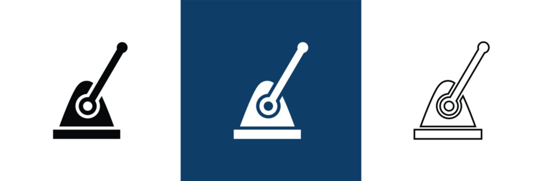 Control Lever Icon Solid and Outline Styles. Minimal control lever icons in solid and outline styles, symbolizing machinery operation, manual control, and industrial interface elements.