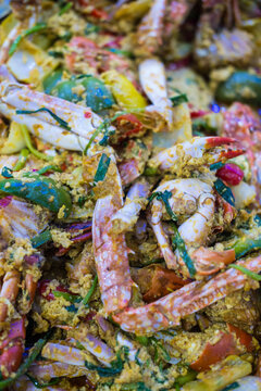 Stir fried crab in curry powder, close up