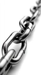 Obraz premium Close up of metal chain links on white background with shiny finish