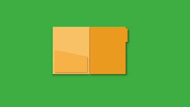 Animation of a flat-style document folder moving on a chromakey background. 4K
