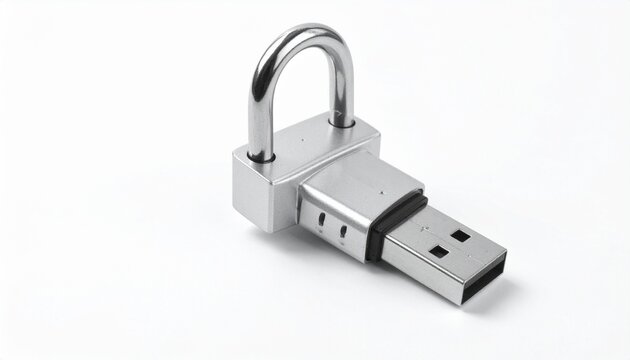 Encrypted Data Security USB Drive Protection with Padlock for Secure Information Transfer and Storage.