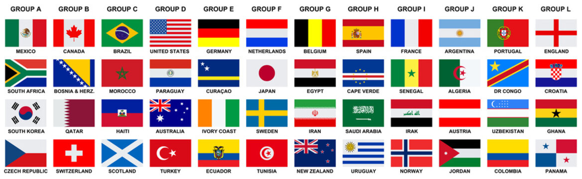 flags of different countries on a white background