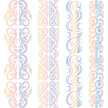 Set of four tribal tattoo designs with Polynesian style black ink patterns.