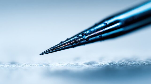 Close up of a fine pen tip over paper with soft focus background
