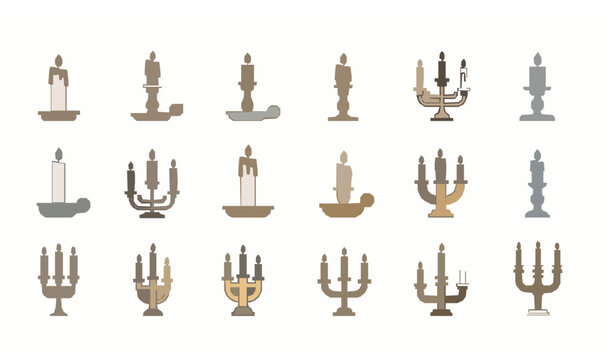 Minimal candle holders and candelabras line art vintage candlestick set modern vector illustration isolated on white background