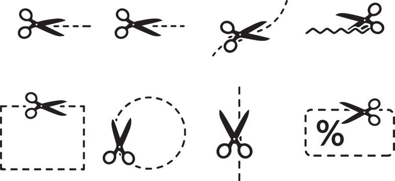 scissors cut icon set black symbols collection, cutting tool graphic elements pack, scissor icons isolated design