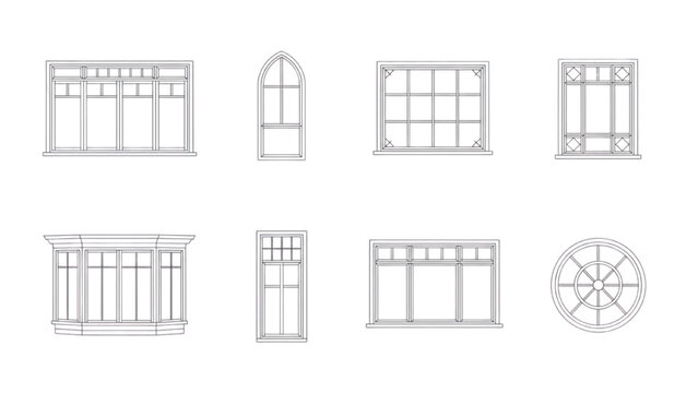 Collection of diverse architectural window designs and frames