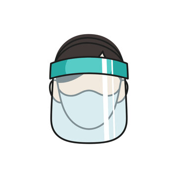 Person wearing a face mask and a clear plastic face shield for protection against viruses