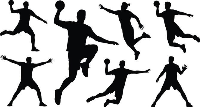 Dynamic silhouettes of handball players in action a collection of athletic poses