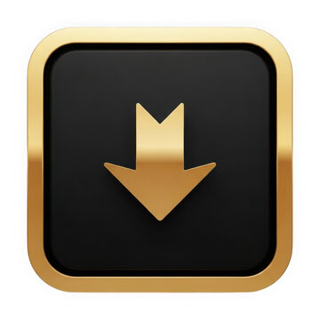 Gold download button with black background isolated on transparent background