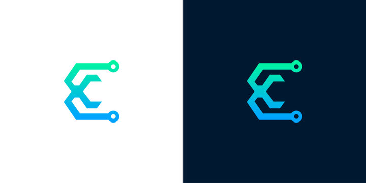 Futuristic abstract geometric logo design with gradient colors on white and dark backgrounds, representing technology and innovation