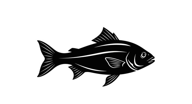Black fish icon, fish illustration, seafood symbol, vector fish