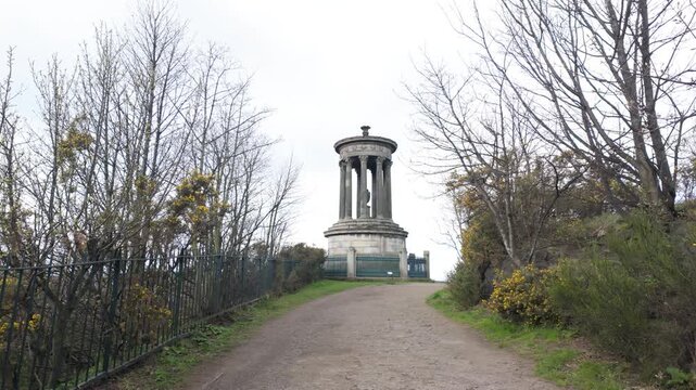 Dugald Stewart Monument with winding path at Calton Hill, Edinburg, Scotland