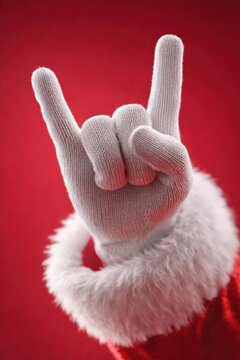 Santa hand rock gesture red background fun Christmas