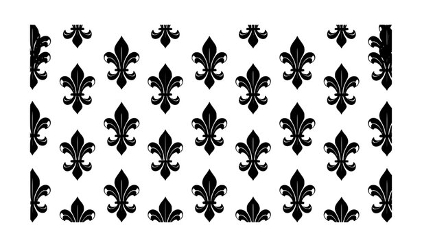 Seamless Black and White Fleur-de-Lis Lily Pattern Vector