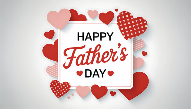 A colorful Happy Father's Day card with hearts and a white background